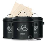 Boîte de rangement pour pommes de terre, lot de 3, métal, éplucheur et sac inclus