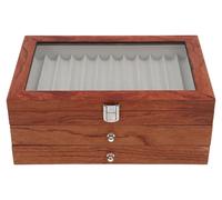 Boîte de rangement pour stylos - Porte-stylos - 34 compartiments - 3 niveaux - Couvercle en verre - Rembourrage en velours - Style rétro - Couleur bois