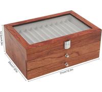 Boîte de rangement pour stylos - Présentoir à 3 étages - 34 compartiments - Couvercle transparent - Bois - 31 × 20 × 12,5 cm - Pour stylos à plume et stylos à bille - Jaune