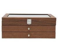 Boîte de rangement pour stylos - Vitrine pour collection de stylos - 3 niveaux - 34 compartiments - Couvercle en verre - Bois, dimensions : 31x20x12,5 cm - Couleur noyer