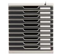 Boîte de rangement pour tiroirs format A4, 10 tiroirs verrouillables, dimensions 35 x 28,8 x 32 cm, couleur gris clair/noir