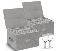 Boîte de rangement pour verres à vin - Rangement 12 séparateurs - 40 x 32 x 24 cm - Avec poignées - Naturel