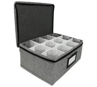 Boîte de rangement pour verres à whisky avec 12 compartiments, étui en tissu Oxford pour verres Glen Cain, récipient rigide gris avec poignées et étiquettes