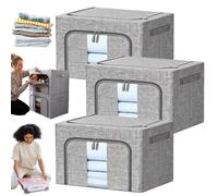 Boîte de rangement - Rangement pour textiles - 100 litres - Pliable - Toile - Structure métallique renforcée - Fermeture éclair - Fenêtre transparente