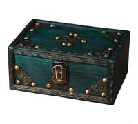 Boîte de rangement rétro en bois - Organisateur de bijoux - Petit coffre au trésor pour chambre à coucher - 18 x 12 x 8 cm (B)