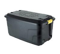 Boîte de rangement robuste Strata avec couvercle et roues 110 litres, 77 x 42 x 54 cm - Noir