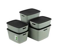 Boîte de rangement set de 5 boîtes décoratives - 1x 45 litres, 2x 10 litres, 2x 17 litres - Panier de rangement Bac en plastique Paniers de rangement Récipients, Vert
