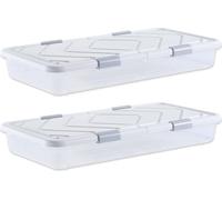Boîte de rangement sous le lit 2 pcs. Sur roulettes (101 x 51 x 15 cm) - Commode sous le lit avec couvercle & barre grise - Organisateur pour vêtements, chaussures, couvertures - Solutions de rangemen