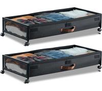 Boîte de rangement sous le lit en tissu Oxford, 2 pièces à roulettes (915 x 460 x 185 mm), commode sous le lit avec couvercle transparent - Solution de rangement mobile pour les vêtements et les chaus