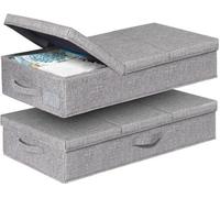 Boîte de rangement sous lit Unyqoos® de 79 x 40,6 x 14 cm – pliable, avec couvercle coulissant, 3 poignées de transport renforcées, poche transparente pour étiquettes, empilable