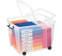STRATA Boîte de rangement à roulette 75 L avec couvercle - Transparent