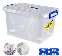 Boîte de rangement sur roulettes, 35 litres - Boîte en plastique avec couvercle - Dotée de poignées de transport - Pour ranger les vêtements - Pour ranger les jouets - Transparente