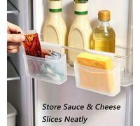 Boîte de rangement suspendue transparente pour porte de réfrigérateur, organisateur gain de place pour tranches de fromage, sachets de condiments et sachets de sauce, conteneur de rangement multifonct
