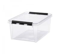 Boîte de rangement transparente 14 litres avec couvercle - Clips Noirs