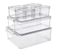 Boîte de rangement transparente en PET pour réfrigérateur - Récipient alimentaire empilable avec poignées - Armoire à goûter, légumes, fruits, 31,5 x 15,7 x 8,9 cm