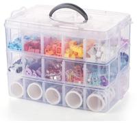 Boîte de rangement transparente Ibenzoa® à 3 niveaux – 3 x 10 compartiments, séparateurs amovibles, poignée de transport, 25 x 16 x 18 cm (compartiment 8 x 5 x 6 cm), plastique, pour bijoux et petits 