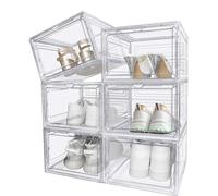 Boîte de rangement transparente pour chaussures, fabriquée en plastique durable, dimensions 32 x 22 x 14 cm, compatible avec différents types de chaussures, design empilable, assemblage requis