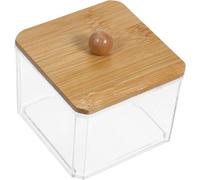 Boîte de rangement transparente pour cotons cosmétiques, avec couvercle en bambou, organisateur multifonctionnel pour cotons, applicateurs et éponges de maquillage, gain de place et pratique pour le b