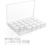 Boîte de rangement transparente Unyqoos® – 24 petits récipients amovibles (Ø 3,8 cm × H 2 cm), couvercles à vis, étanches, dimensions : 24 × 16,3 × 2,6 cm