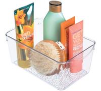 Boîte de rangement transparente Unyqoos® pour cosmétiques et articles de toilette, en plastique, dimensions : 15,8 x 26,0 x 10,8 cm. Design ouvert avec des poignées robustes et une surface de fond tex