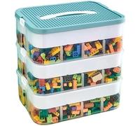 Boîte de rangement triple pour briques de construction Lego - Compartiments empilables - Caisses avec couvercle - Boîtes empilables en plastique