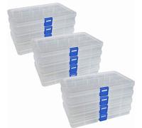 Boîte de rangement Unyqoos® avec compartiments réglables, en polypropylène résistant, adaptée au contact alimentaire. Compartiments de dimensions : 3,7 x 3,5 x 3,0 cm à 12,0 x 7,5 x 3,0 cm. Idéale pou