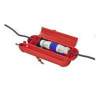 Boîte de sécurité étanche IP44 - Boîte de protection pour rallonge et fiche Schuko - Boîtier de protection CEE, décharge de traction, en noir, bleu, vert, rouge (rouge, pour fiche CEE)