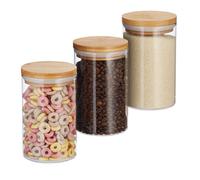 Boîte de stockage en verre - RELAXDAYS - Jeu de 3 - 800 ml - Couvercle bambou - Compatible lave-vaisselle