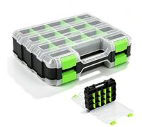 Boîte de tri double face - 32 x 27 x 8 cm - Boîte de tri avec 34 compartiments réglables - Séparateurs amovibles - Organiseur transparent pour vis, clous et petites pièces