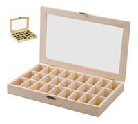 Boîte d'échantillons en bois avec couvercle transparent pour roches, minéraux, cristaux, pierres précieuses et bijoux - 27 compartiments (2,5 x 5,2 x 2,2 cm) vitrine pour collectionneurs