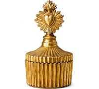 Boîte Décorative Ex-voto avec Coeur Orné d'une Flamme, Patine Dorée, Collection Ex-voto, 13 cm x 7 cm, Résine