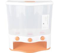 boîte distributrice de grains à 3 grilles 6L Grande capacité Fenêtre transparente Récipient de stockage de riz et de grains avec couvercle pour aliments secs Orange