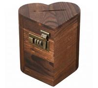 Boîte en Bois avec Couvercle à charnière, Tirelire en Bois en Forme de cœur avec Serrure pour la décoration et Le Rangement de la Maison, Marron café, 6x6 Pouces