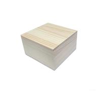 Boîte en bois de pin naturel avec couvercle à charnière pour rangement de bijoux, souvenirs, projets d'artisanat pour mariage, Noël, boîte d'organisation faite à la main, 13 x 13 x 6,5 cm (10,5 x 10,5