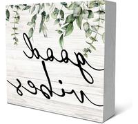 Boîte en bois décorative, style rustique, bloc de bois pour la décoration de table, motif botanique, couleur blanche, dimensions 5x5 pouces