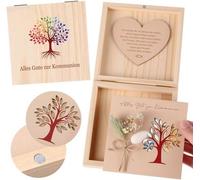 Boîte en bois pour baptême et communion - Boîte en bois avec fleurs séchées - 14 x 14 x 3,5 cm