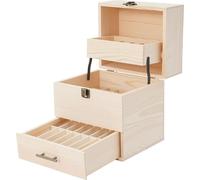 Boîte en bois pour huiles essentielles - Boîte de rangement - 3 niveaux - 59 compartiments - Pour flacons de 10 ml/15 ml - Convient également pour les vernis à ongles et les cosmétiques - Kaki