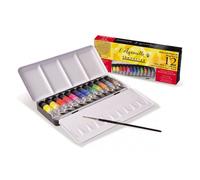 Aquarelles Sennelier - boîte métallique 12 tubes 10 ml + 1 pinceau