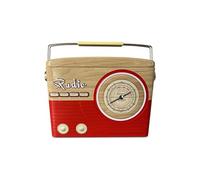 Boîte en métal Radio portable avec poignée Design rétro Boîte à biscuits Déco, 22 x 6 x 17 cm Volume 1,5 L Rouge/Marron