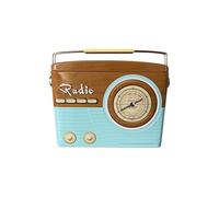Boîte en métal Radio portable avec poignée Design rétro Boîte à biscuits Déco, 22 x 6 x 17 cm Volume 1,5 L Bleu/Marron