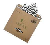 Boîte en papier contenant 100 pailles en papier rayé noir et blanc, idéales pour vos fêtes (rayures noires)