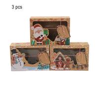 Boîte En Papier Kraft De Grande Taille Pour Biscuits Et Bonbons De Noël, Avec Fenêtre En Plastique Pvc, Coffret Cadeau En Carton Pour Pain D'épices Et Chocolat, 6 Pièces/Ensemble