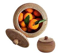 Boîte en rotin avec couvercle ronde anti-poussière 15 x 15 x 12 cm tissé sans odeur, panier de rangement en osier de couleur unie pour la maison, la ferme, la cuisine, boîte rangement en rotin, p