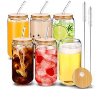 Boîte en Verre en Forme de Vide et Pailles de 500ml, Gobelet avec Brosses en Paille en Bonus, Cadeau d'Anniversaire Parfait, 2/4/6 Pièces 6PCS