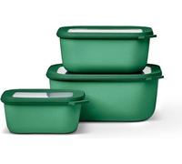 Boîte en verre en trois parties avec couvercle - idéale comme récipient de conservation, boîte réfrigérante, récipient de congélation et bol pour micro-ondes - 750 ml, 1 500 ml et 2 000 ml - Vert
