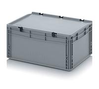 Boîte Euro + couvercle à charnière ED 64/27 HG Auer, Grise, Boîte en plastique de 56 l 60 x 40 x 28,5 cm Poignées fermées | Récipient industriel Boîte de rangement