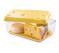 Boîte fromage 3 L couvercle jaune conteneur transparent grille détachable 26 x 17 x 10 cm empilable lave-vaisselle