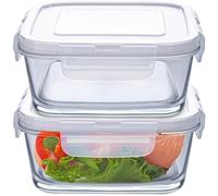 Boite hermétique alimentaire en verre - lot de 2 plats de conservation rectangulaires avec récipients utilisables au four, congélateur et micro-ondes - étanches, lavables au lave-vaisselle - 3 tailles