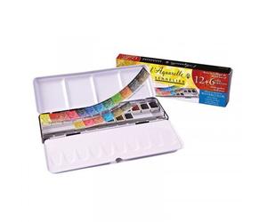 Boîte Métal L'aquarelle Sennelier Extra-Fine 12 + 6 Demi-Godets Offerts