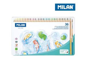Boite Metallique 36 Crayons Aquarelle De Couleur Mine Epaisseur Ø 3,5 Mm Hexagonal + Brosse Milan